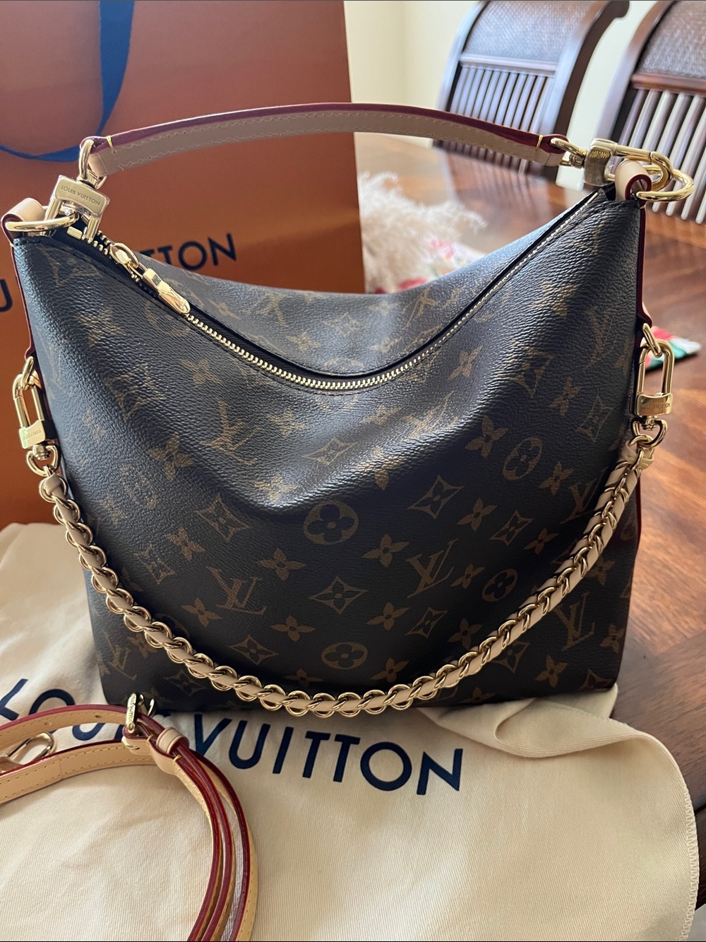 Louis Vuitton Monogram Canvas Multipass with Gold & leather Chain Detail